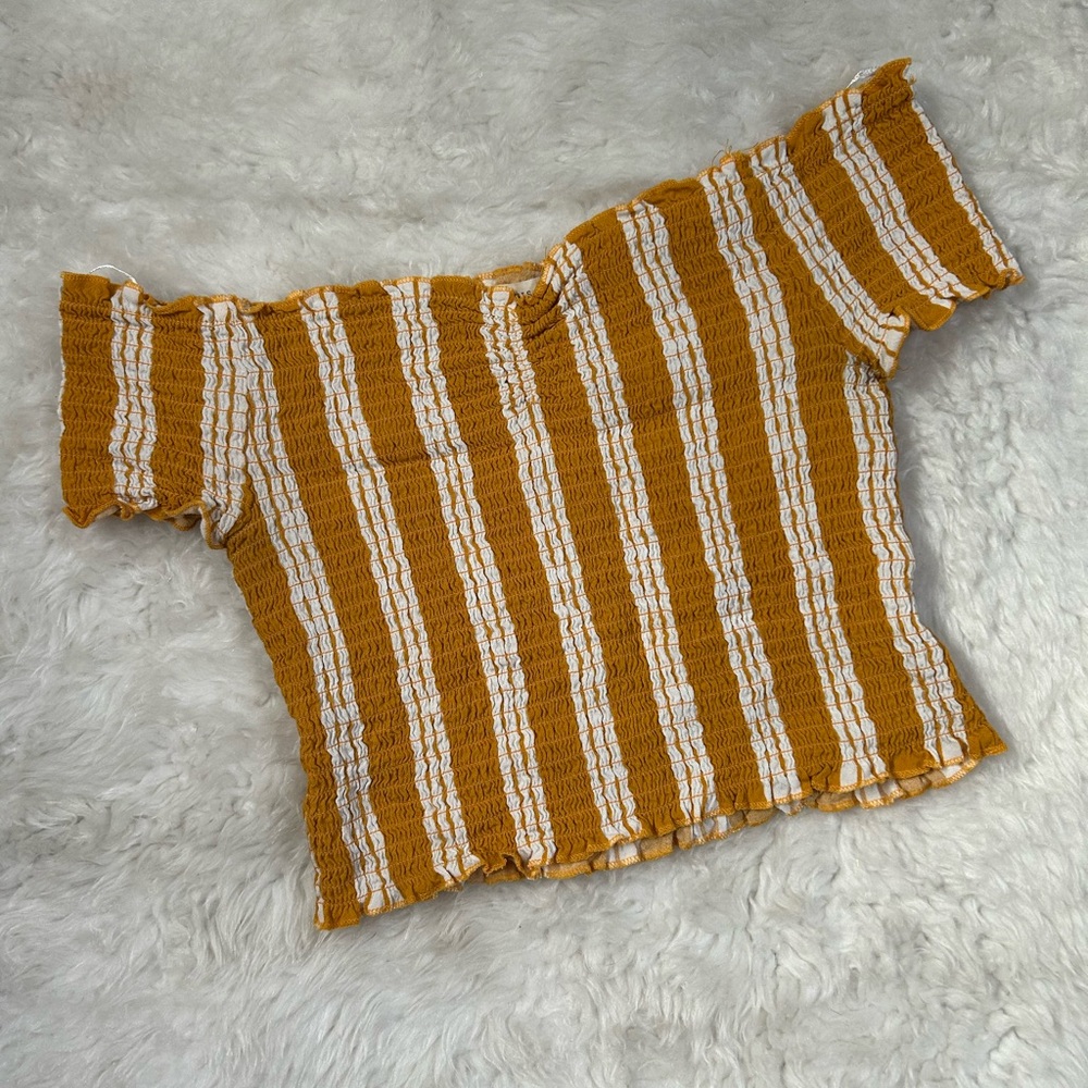La Hearts Mustard and White Striped Crop Top